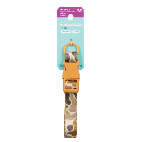Vibrant Life Polyester Adjustable Dog Collar, Camo, M