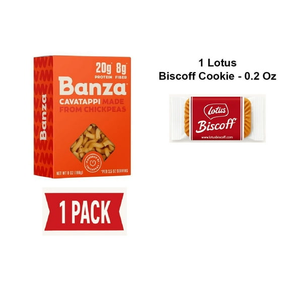 Banza Cavatappi Pasta From Chickpeas - Gluten Free, High Protein, And Lower Carb Protein Cavatappi Chickpea Pasta - 8Oz - Pack Of 1 & Lotus Biscoff Cookie - 0.2 Oz - 1 ct