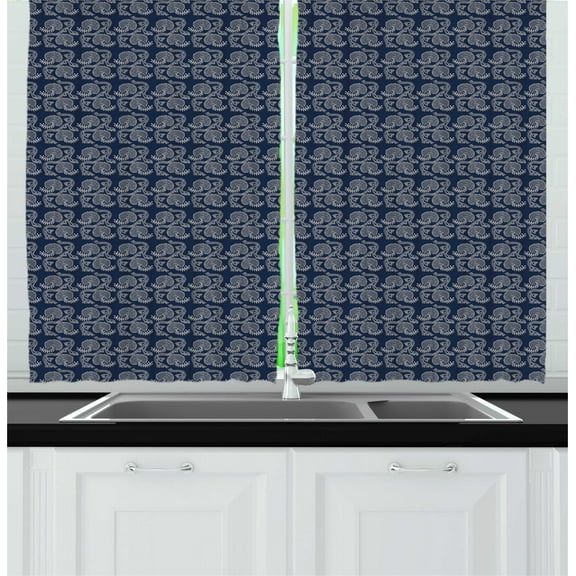 Vintage Curtains 2 Panels Set, Floral Dotted Artwork Pattern with Ethnic Russian Spring Blooms, Window Drapes for Living Room Bedroom, 55"W X 39"L,Dark Violet Blue and Pale Tan, by Ambesonne