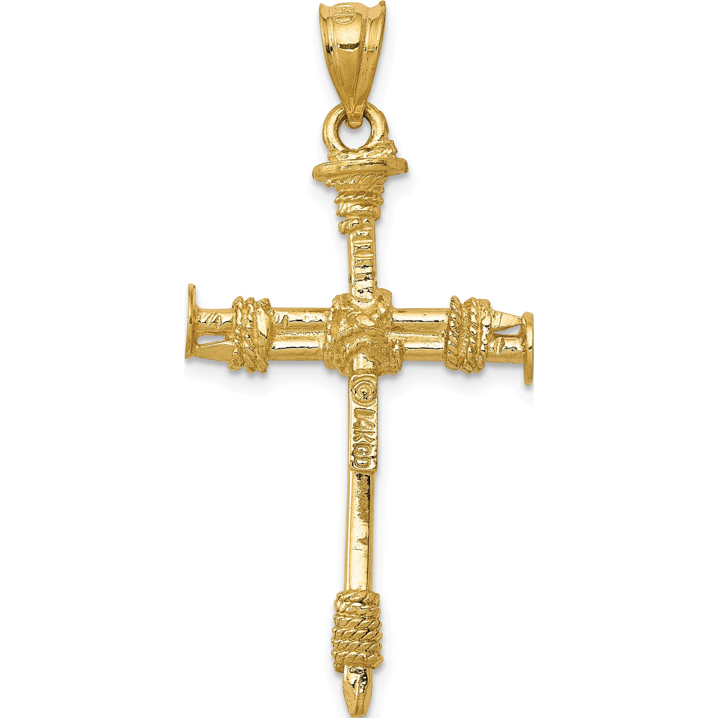 14K Yellow Gold Polished Nail Cross Pendant (40 X 20) Made In United States c1964
