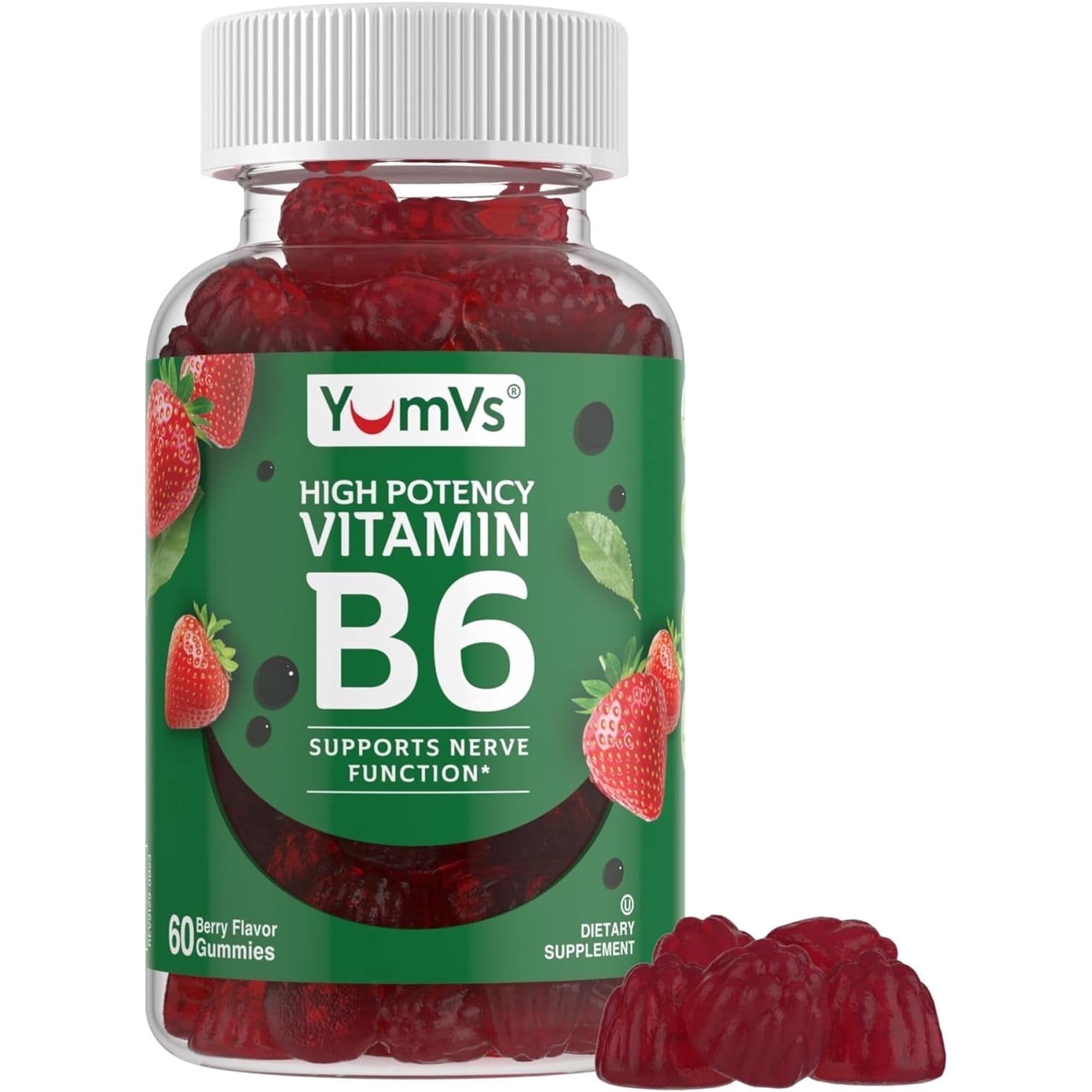 YUM-V’s Vitamin B6 Gummies 100mg Vitamin Supplements for Nerve Health and Daily Energy, 60 Count