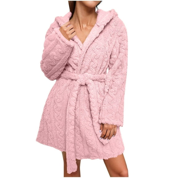 qucoqpe Womens Short Robes with Belt Fleece Velvet Thick Nightgown Sleepwear