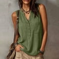 thumbnail image 6 of Admvng Womens Linen Tank Top Sleeveless Button Down Pocket Casual Summer Cotton Blouse Camisole, 6 of 9