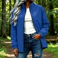 thumbnail image 3 of XUNKUSGA Rain Jacket Women Waterproof Fashion Full Zip Stand Collar Womens Windbreaker Jacket Casual Loose Women Rain Jacket with Adjustable Hem Drawstring,Blue,M, 3 of 9