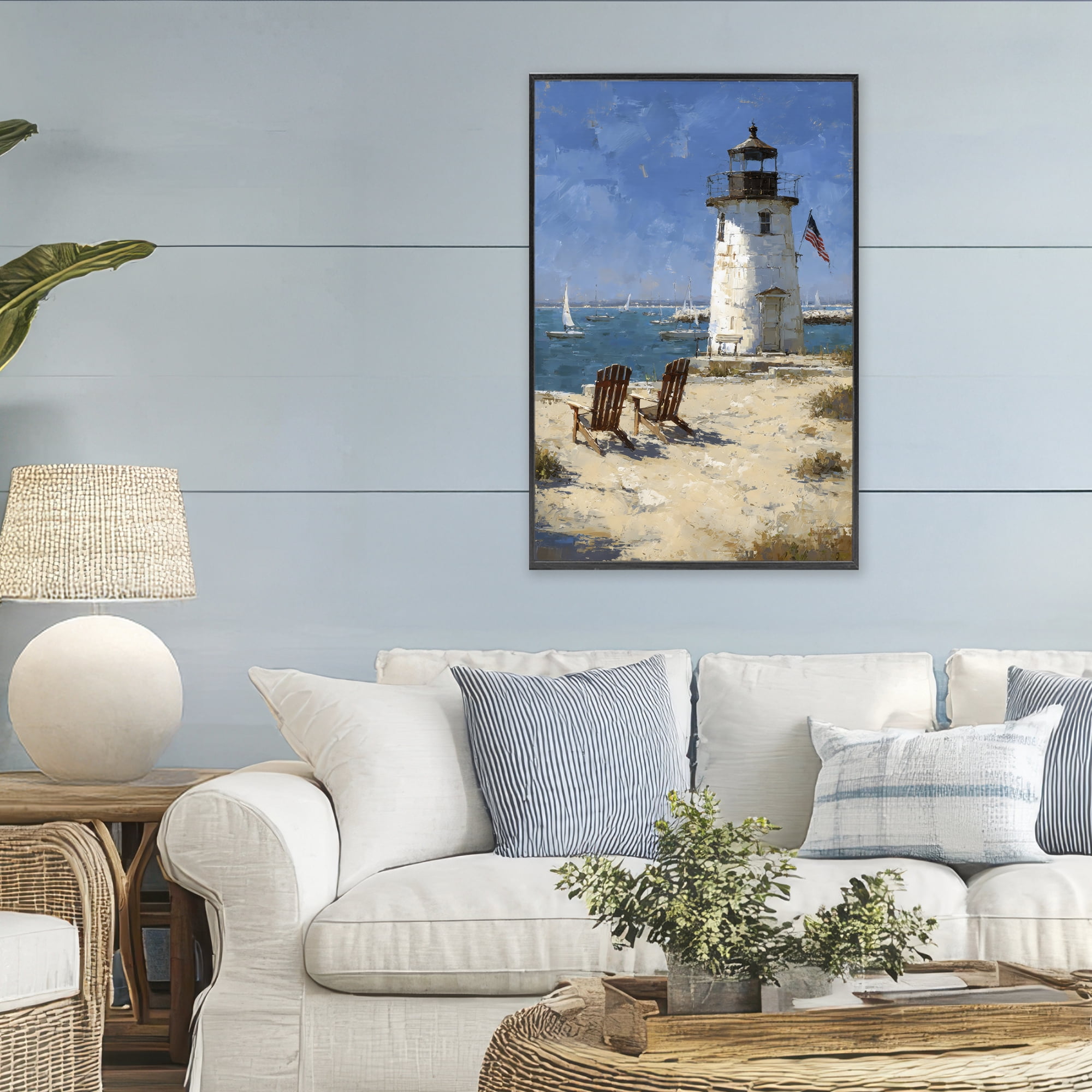 Stupell Industries Summer at Lighthouse Bay Black Framed Giclee Art, design by Petal Prints Design