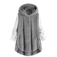 thumbnail image 2 of Usmixi Womens Winter Plush Coat Plus Size Hooded Overcoat for Women Fashion Color Patchwork Button Irregular Hem Outwear Cozy Fuzzy Fleece Coats with Pocket Plush Coat, 2 of 4