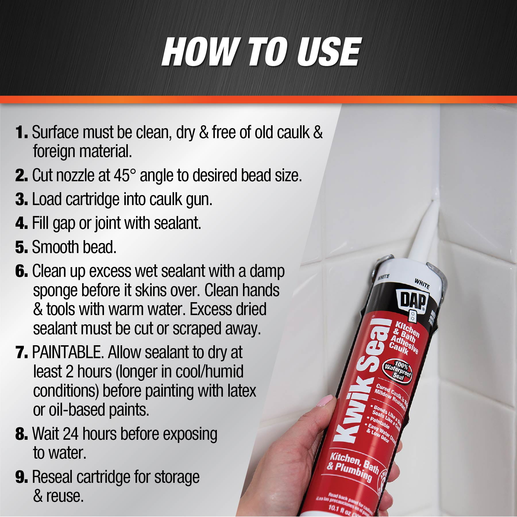 (2 pack) DAP Kwik Seal 10.1 oz White Adhesive Kitchen and Bath Acrylic Latex Caulk