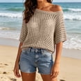 thumbnail image 6 of RongHuan Womens Summer Tops Scoop Neck Short Sleeve Sweater Casual Crochet Hollow Out Knit Pullover Shirts Beach Coverup, 6 of 7