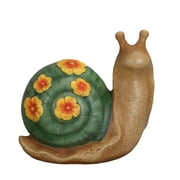 Mainstays Outdoor Yellow Flowers Green Snail Garden Statuary, 8 in L x 4 in W x 7.75 in H