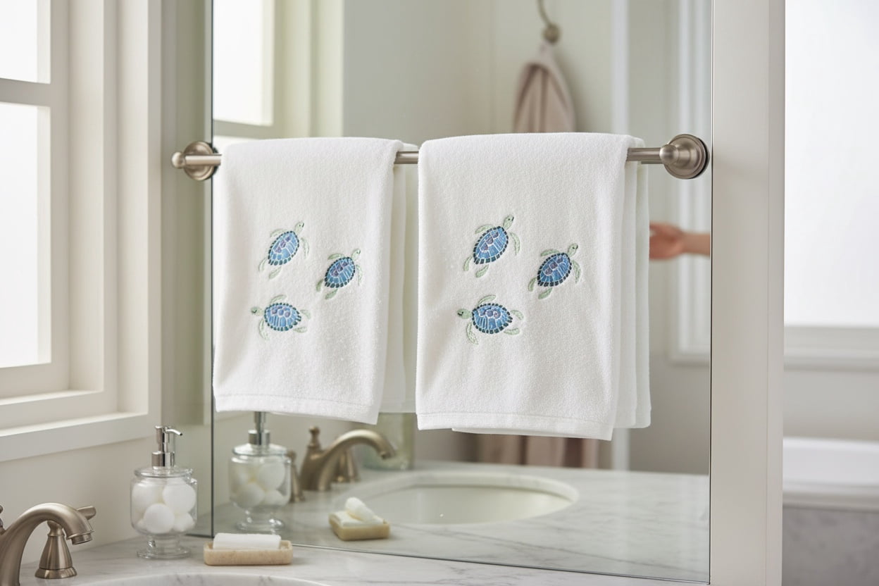 Serafina Home Turtle Bath Towels: Summer Nautical Soft Absorbent Guest Sea Turtle Decor: Aqua Blue Turquoise Embroidery Design, 2 Piece 27" x 54"Inches