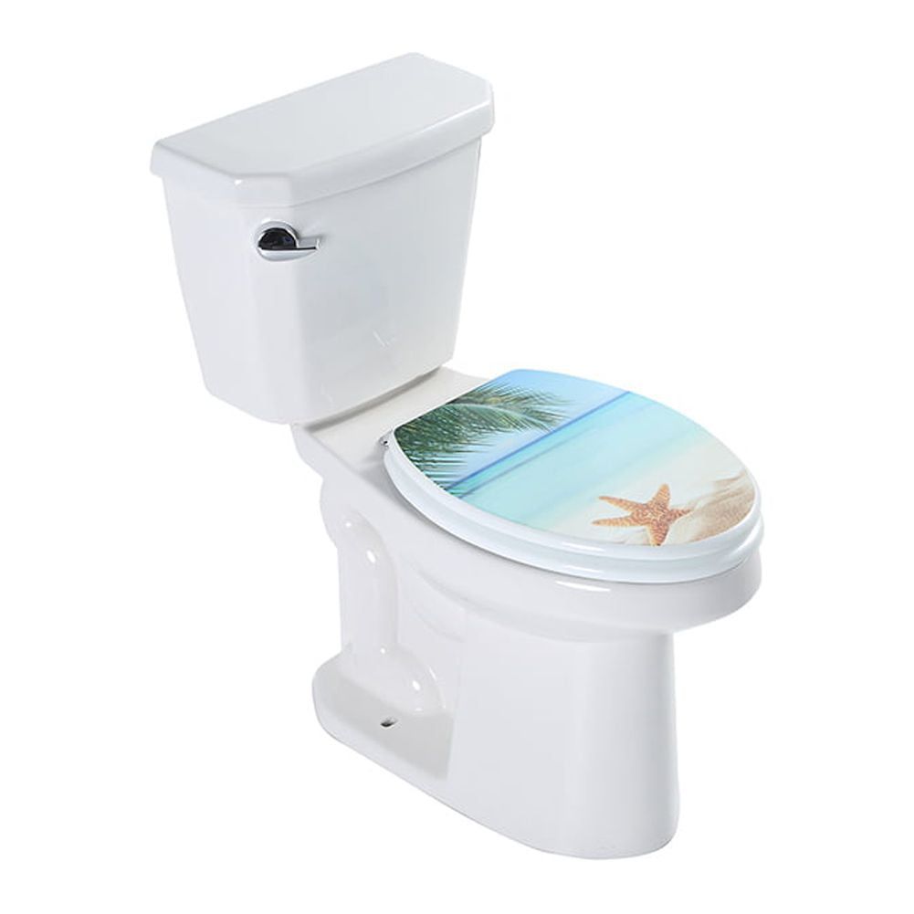 Kepooman 17.4" Round Toilet Seat, Anti-pinch Wooden Toilet Seat with Quiet Close, Beach