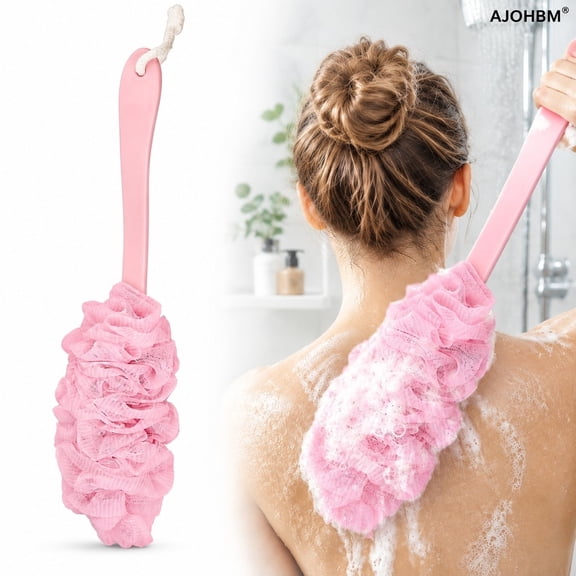 AJOHBM Anti-Slip Long Handle Back Scrubber, Soft Bath Loofah Sponge Shower Brush for Women Men Body Cleaning