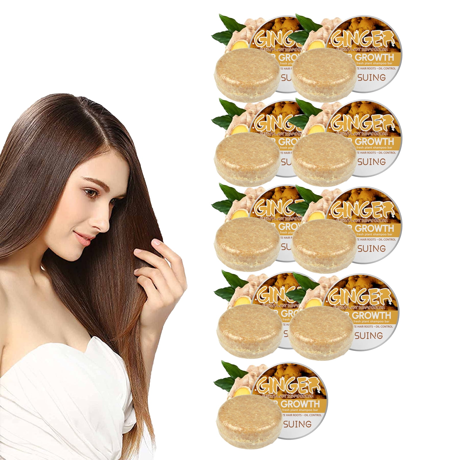 9PCS Ginger Hair Regrowth Shampoo Bar, Organic Solid Shampoo Bar Anti