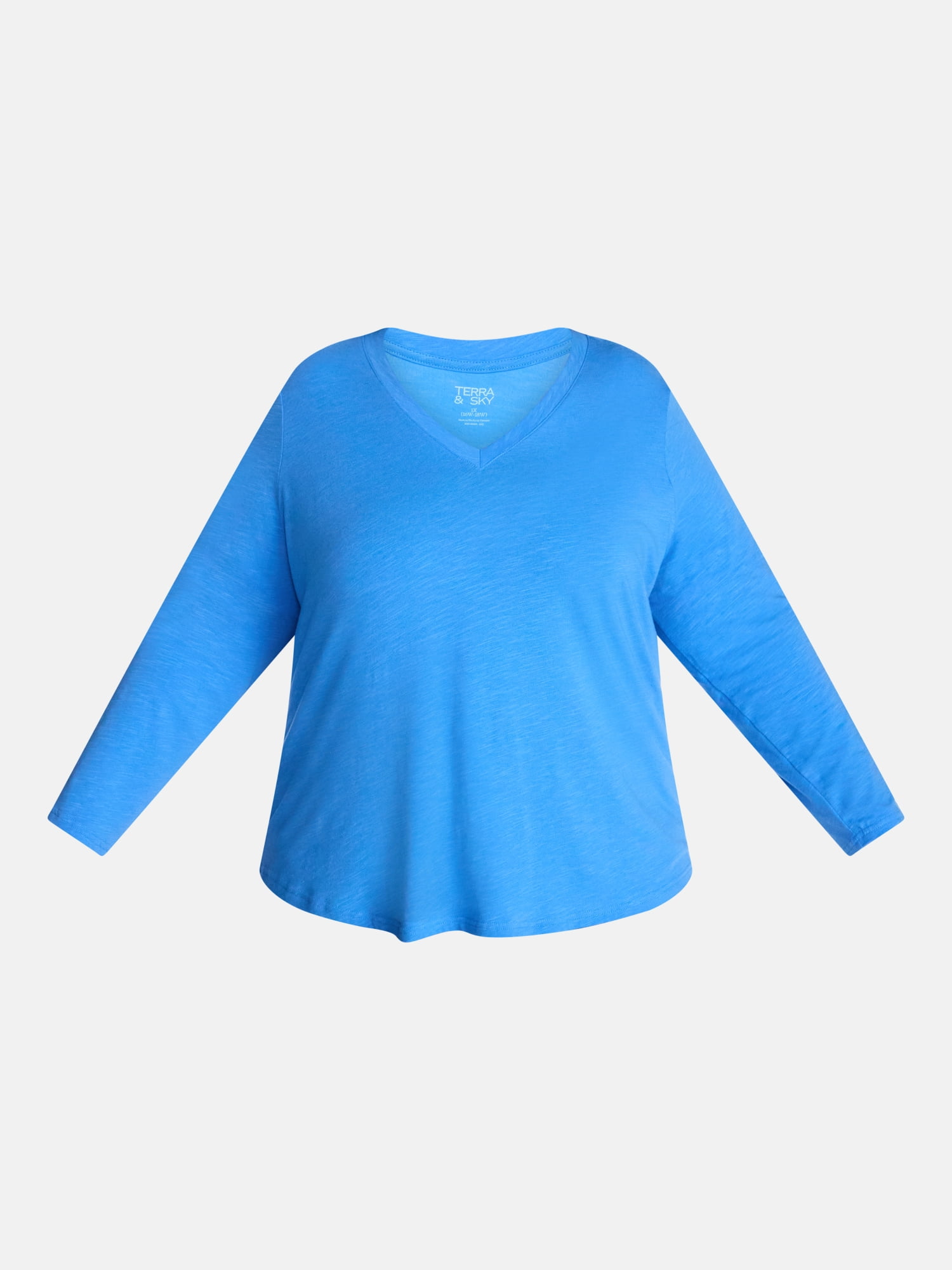 Terra & Sky Women's Plus Size V Neck Tee with Long Sleeves, Size 0X-5X