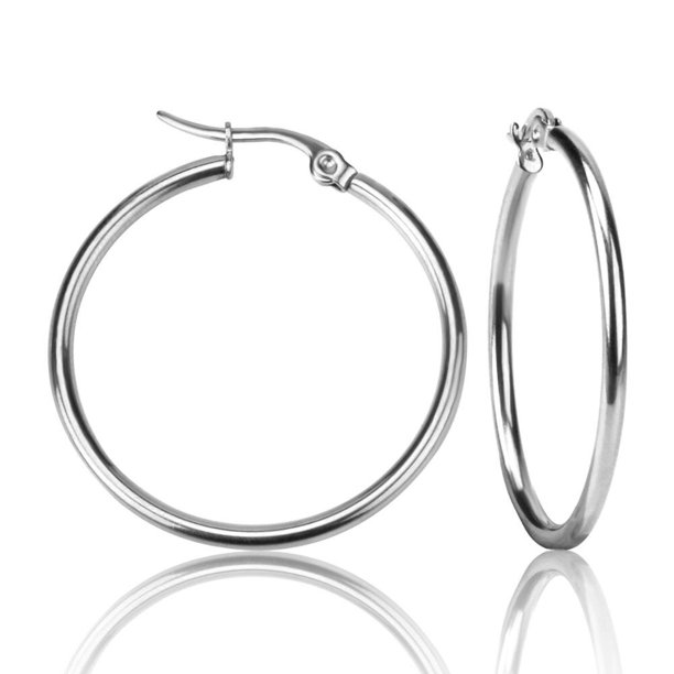 LUXUSTEEL-pendientes de aro de acero Inoxidable para hombre y mujer, aretes de Color dorado, joyería de oreja redonda, círculo grande/Pequeño, Bisutería
