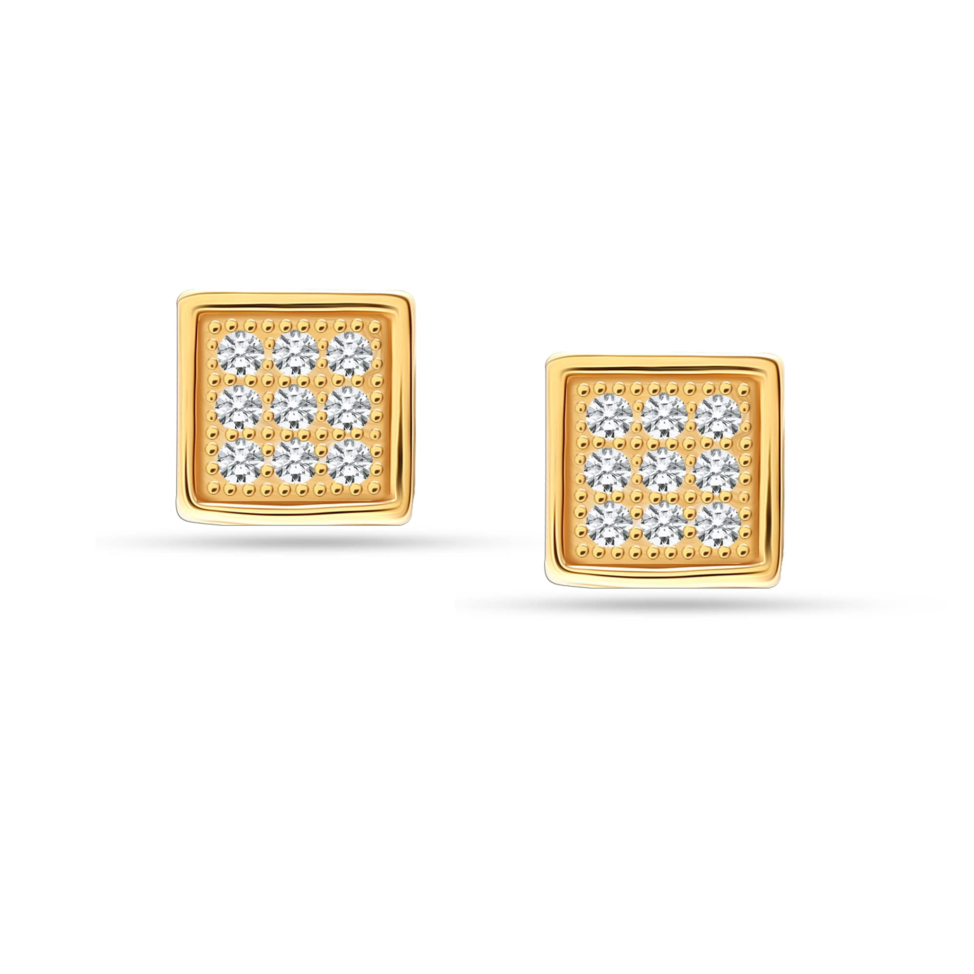 LeCalla 925 Sterling Silver 14K Gold-Plated Geometric Square Cubic-Zirconia Micro Pave SMALL Stud Earrings for Women and Teen 8MM