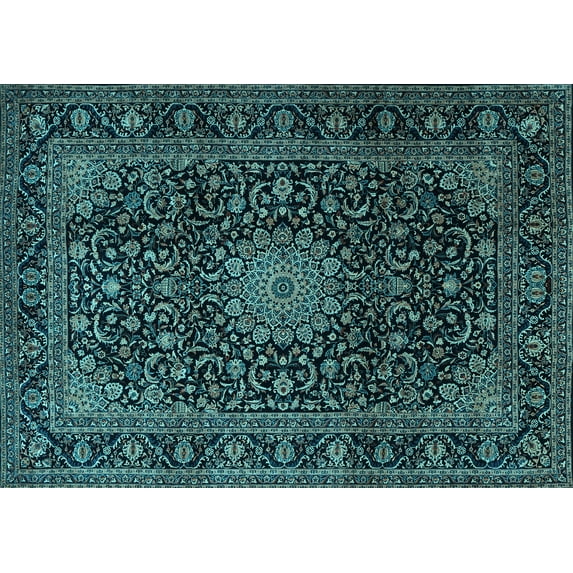 Ahgly Company Indoor Rectangle Medallion Light Blue Traditional Area Rugs, 7' x 9'