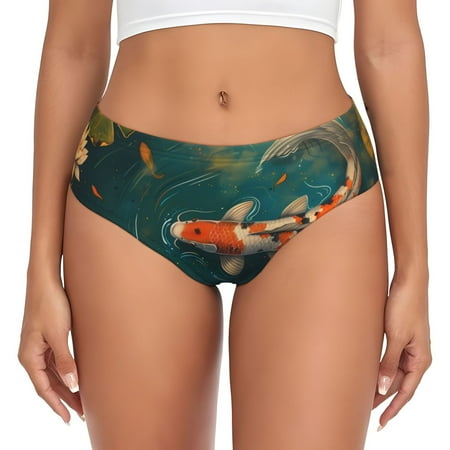 Sikiie Koi Pond Lilies Women s High Waisted Cotton Underwear Soft Breathable Panties Stretch Briefs Seamless Ladies Panties-X-Large