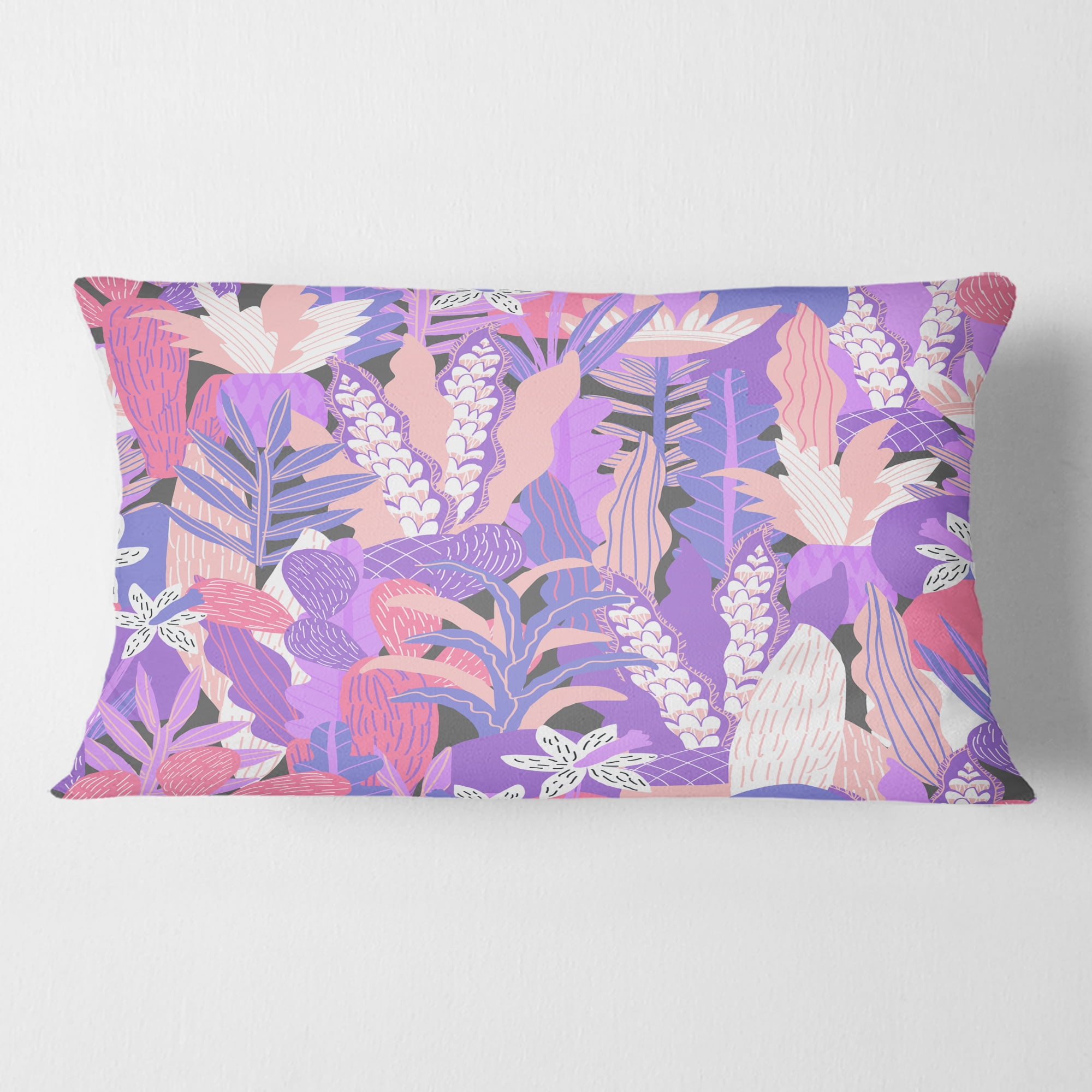 Designart Fantasy Flowers In Purple' Mid-Century Modern Throw Pillow - 12x20