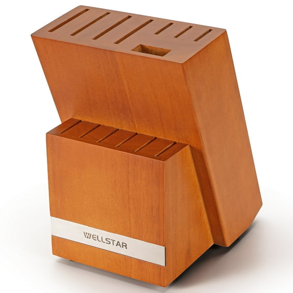 WELLSTAR Natural Wood Knife Holder Without Knives，14 Slot Knife Storage