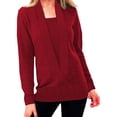 thumbnail image 1 of Hauts d'Entraînement pour Femmes Automne Manches Longues Tricoté Couleur Unie Col en V Profond Chandail Deux Pièces Chemisiers Chemises pour Femmes Rouge 2TG, 1 of 5