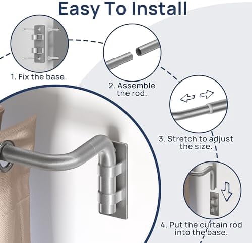 Blackout Curtain rod for windows 48 to 84, Wrap Around Curtain Rods for Bedroom, Living Room, Adjustable from 30 to 86 Inches, Silver