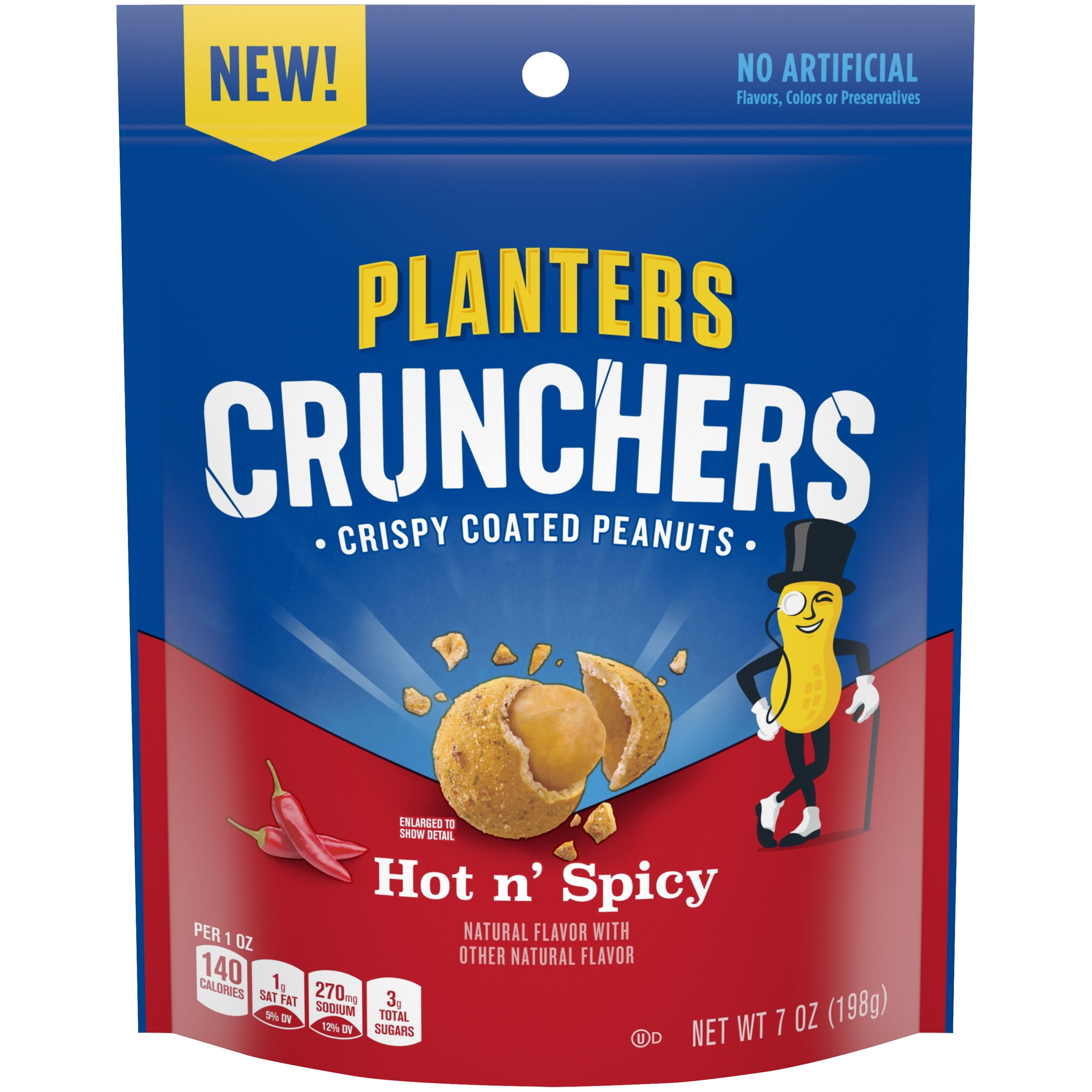Planters Crunchers Hot n' Spicy Crispy Coated Peanuts, 7 oz Bag