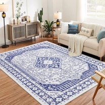 Yesfashion Carpets Area Rugs Washable 1150Gsm Velvet Heavy Pearl Velvet Washed Back Folding Printed Carpet Persia-Yiyuan Blue tint 9*12ft