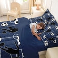 thumbnail image 4 of Castle Fairy Eat Sleep Soccer Twin Bedding 7-Piece, Sport Theme Hexagon Bedding Comforter Set, Navy Black,Navy Blue Reversible, 4 of 7