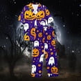 thumbnail image 5 of GZWYHT 2 Piece Pajama Set for Women Halloween Pajamas Pumpkin Print Short Sleeve Button Top and Capri Pants Summer Pjs for Women Set Matching Halloween Pajamas Purple M, 5 of 7
