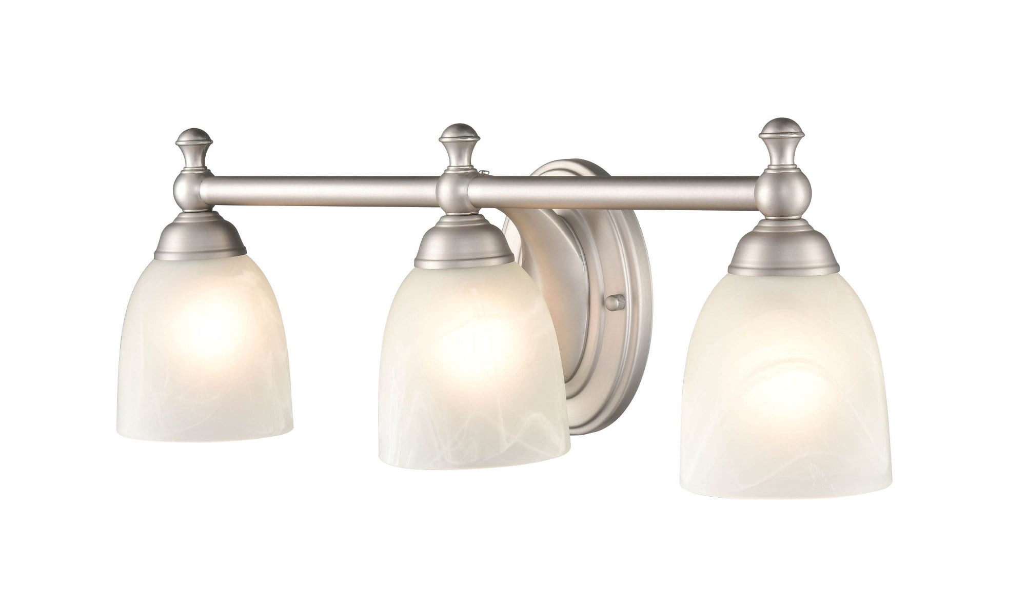 Millennium Lighting  3 Light Metal Vanity Fixture in Satin Nickel with Faux Alabaster Glass Shades
