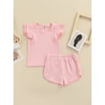 thumbnail image 2 of Gureui Toddler Infant Baby Boys Girls Shorts Set Solid Color Rib Knit Round Neck Flying Sleeve Tops + High Stretch Shorts 2Pcs Clothes Set, 2 of 9