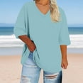 thumbnail image 5 of Ecqkame Women's Plus Size Tops Short Sleeve Crew Neck Loose T-Shirt Comfy Casual Basic Summer Solid Color Tops 02-Mint Green XXXXXL, 5 of 5