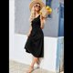 thumbnail image 5 of Vestido de Verano para Mujer, Sin Mangas, Floral, con Cuello Redondo, Cintura Alta, Corte A, Midi y Bolsillos Negro S, 5 of 10
