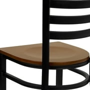 Flash Furniture HERCULES Series Black Ladder Back Metal Restaurant Chair - Cherry Wood Seat
