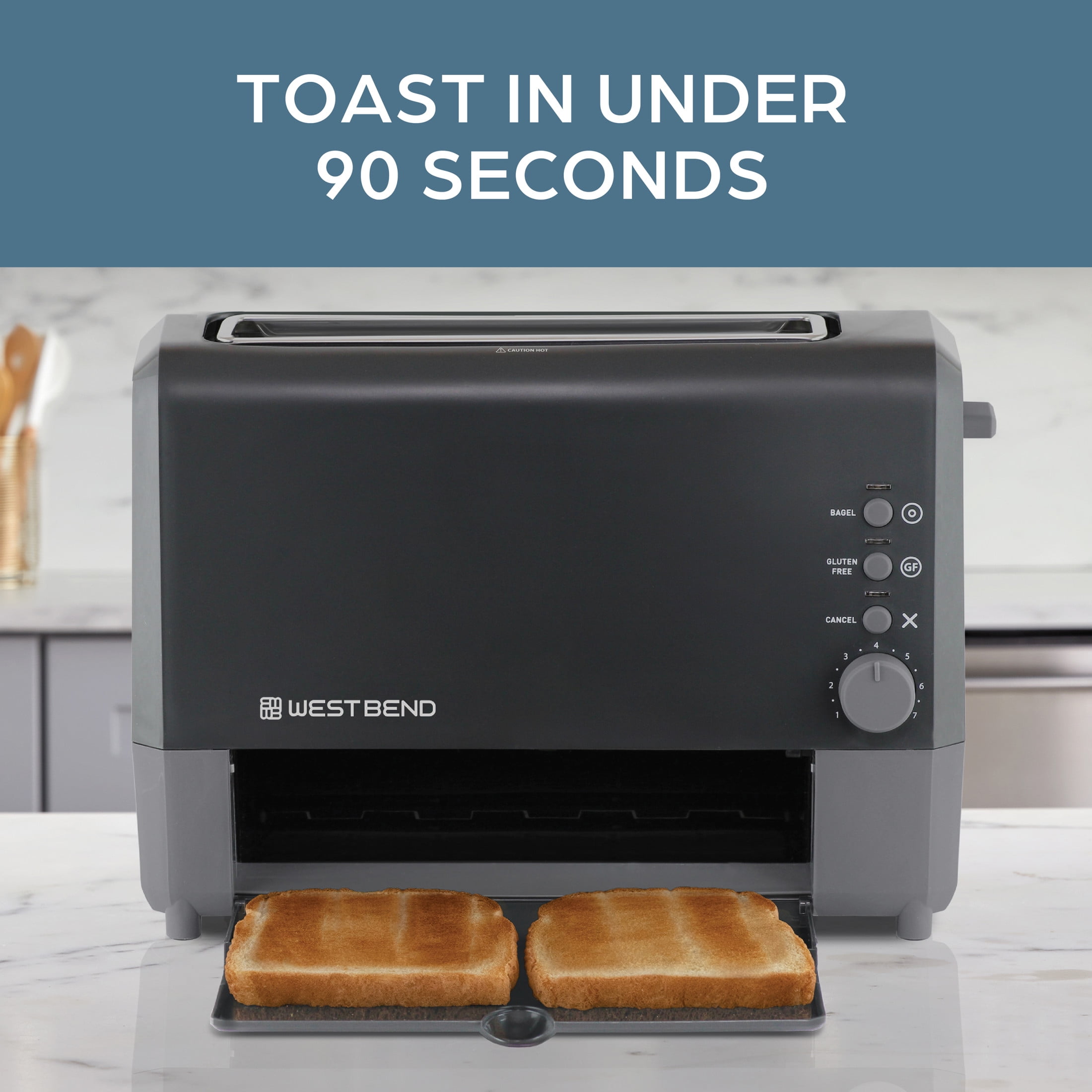 West Bend QuikServe Compact 2-Slice Toaster with Extra Wide Slots and Cool Touch Exterior, in Black (77224)