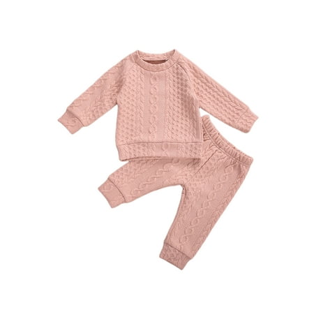 

Canrulo Toddler Baby Girls Boys Fall Winter Warm Clothes Thick Sweatshirts Tops and Long Pant 2pcs Outfits Pink 3-4 Years