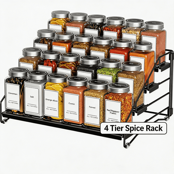 Giantjellies Metal Foldable 4-Tier Countertop Spice Rack & Organizers,Ideal for kitchen cabinets, bathrooms, medicine cabinets, computer desks, and vanities