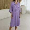 thumbnail image 2 of Makaor Womens Linen Dresses A Line Maxi Dresses Plus Size 3/4 Sleeve Dress Solid Collared Beach Vacation Clothes with Pockets Purple L, 2 of 6