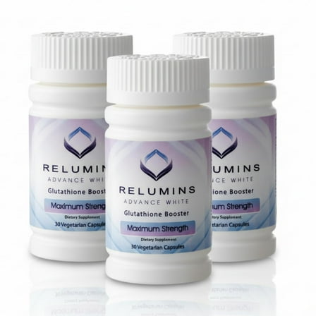 Relumins Advanced Glutathione Booster - Max Strength - Halal Certified - Supports Healthy Skin and Good Antioxidant Levels For Overall Wellness - 30 Vegetarian Capsules x 3 Bottles