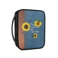 thumbnail image 2 of FKELYI PU Leather Bible Cover with Handle Sunflower Butterfly Denim Texture Print Church Bible Bag Portable Christian Bag Book Organizer Holder Bible Carrying Case for Prayer, 2 of 6