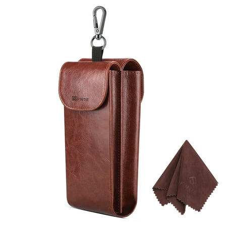 Eyeglasses Glasses Free Case - Double Eyeglasses Case, Fintie PU Leather Portable Sunglasses Pouch & Glasses Case w/ Carabiner Hook & 2 Cleaning Cloths