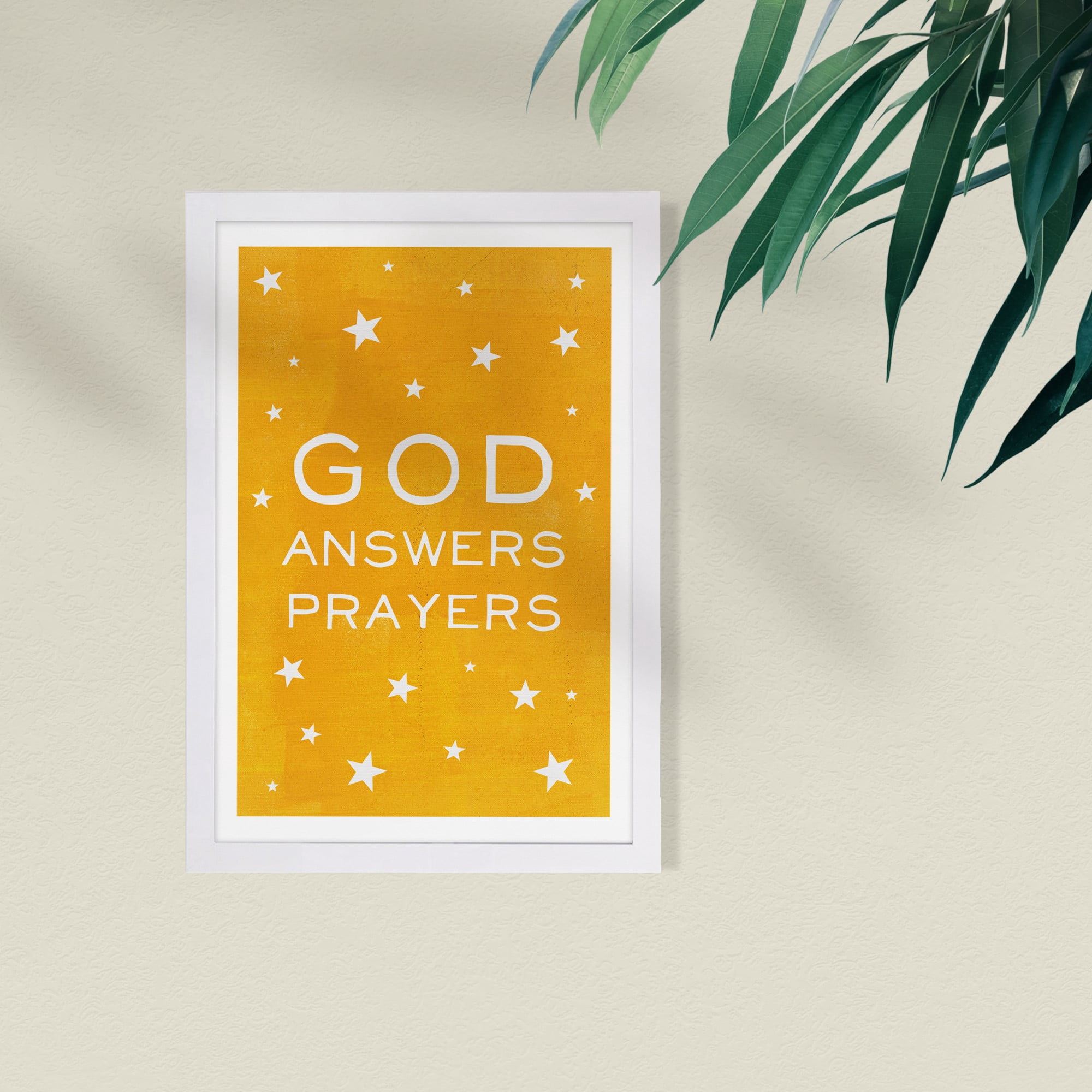 Wynwood Studio Typography and Quotes Framed Wall Art Prints 'God Answers Prayers Yellow' Inspirational quotes - Yellow, White, 13" x 19"