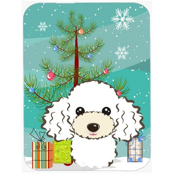 Carolines Treasures Christmas Tree and White Poodle Glass Cutting Board Large 12H x 16W multicolor
