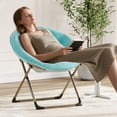 thumbnail image 2 of Comfy blue folding saucer reading lounge chair con soft thick padded seat y metal frame - moderno style para dormitorio y sala de estar, suitable para para niños y adults (x-grande con gold legs), 2 of 9