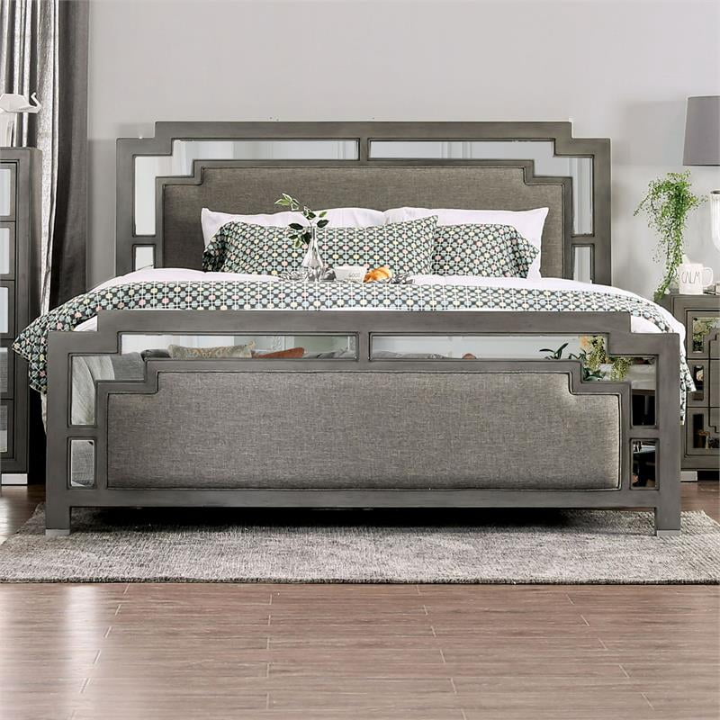 Furniture of America Pescadero Wood Queen Upholstered Bed in Gray ...
