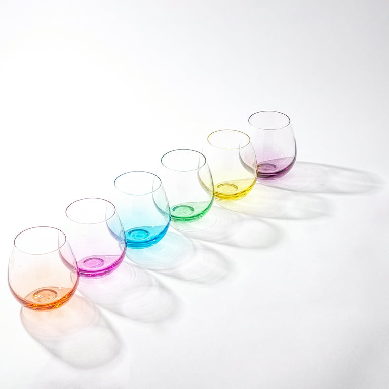 JoyJolt, Large 15 oz Colored Stemless Wine Glass Set of 6, Lead-Free,  Rainbow Colors - Walmart.com
