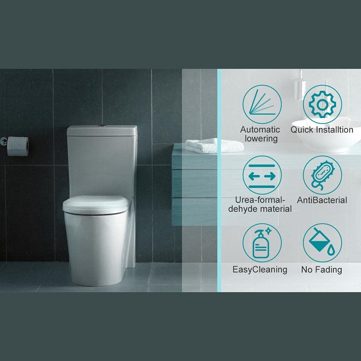 Waxgamo Toilet Seat, Polypropylene Soft-close Toilet Seat with Zinc Alloy Hinges, Easy to Install also Easy to Clean, Scratch Resistant Toilet Seat by Angol Shiold