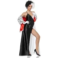 thumbnail image 4 of Disfraces de cosplay de Cruella, bufanda de anime, capa, capa de bruja en blanco y negro, peluca, traje, Halloween, carnaval, juego de rol, 4 of 5
