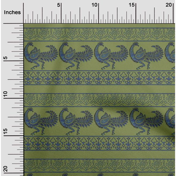 oneOone Organic Cotton Poplin Twill Fabric Floral & Peacock Block Decor Fabric Printed BTY 42 Inch Wide